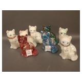 8 pc. Fenton Sitting Cat Lot: (4) Irid. White, (1)