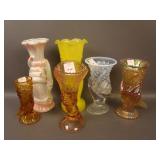6 pc. Hand Vase Lot including Amber Iridized