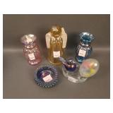 5 pc. Misc. Lot: (1) Fenton Amber Irid. Angel, (2)