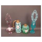 4 pc. Perfume Bottle Lot: Newer Fenton Wisteria,