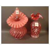 2 pc. Fenton Contemporary Cranberry Opal. Enameled