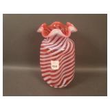 Fenton Pinched-In Swirl Vase – Cranberry Opal.