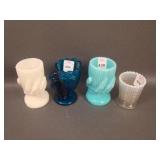 4 pc. Toothpick Holder Lot: White and Blue Opaque