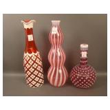 3 pc. Lot: (1) Czech Hobnail Barber Bottle-