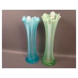 (2) Jefferson Opalescent Swung Vases – (1) Blue