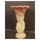 10 1/2" Tall Fenton Decorated Burmese Lg. Hand