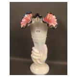 11 1/4" Tall Fenton Iridized Black Rose Lg. Hand