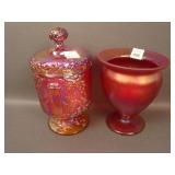 (1) Fenton Church Covered Candy Jar – Red Irid.