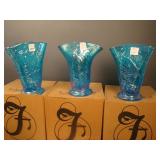 (3) Fenton Peacock Summer Garden Fan Vases in