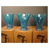 (3) Fenton Peacock Summer Garden Fan Vases in