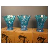 (3) Fenton Peacock Summer Garden Fan Vases in