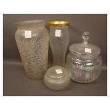 3 pc. White Covered Powder Jar, Cracker Jar and