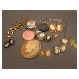 Lot of 17 Costume Jewelry Cameos (Necklaces, pins