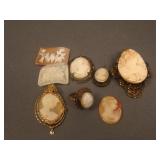 Lot of 8 Vintage Carved Cameo Ladies Items