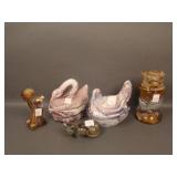 5 pc. Slag Animals: (1) Old Swan, (1) Hen in the