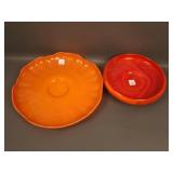 Pair of Red Slag and Mandarin Red Console Bowls