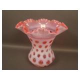 Fenton Cranberry Opal Coin Dot 8" TCE Vase