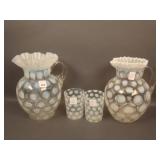 Pair of Fenton White Opalescent Coin Dot Pitchers