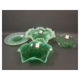 4 pc. Green Opalescent Glass Lot: includes (1)