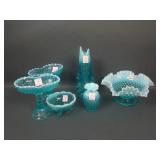 6 pc. Blue Opal. Lot: includes Corn Husk Vase,