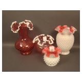 4 pc. Vase Lot of Vintage Fenton Pink Case,