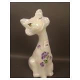 Fenton Figural Alley Cat w/ Violets, Artist Signed