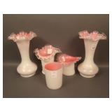 4 pc. Lot Fenton Peachcrest Lot Plus Pink Cased