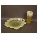 Fenton "Tall Cactus ftd. Vase and Fenton Leaf Plat