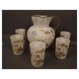 (Maker?) Victoria 6 pc. Bulbous Enameled Water Set