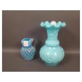 (1) Czech Hobnail Creamer – Blue Opal. and (1)
