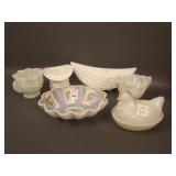 6 pc. Milk Glass Lot w/ Hobnail Boat and Small