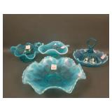 5 pc. Victorian Blue Opal. Lot: Fenton Vintage