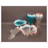 5 pc. Opal. Lot: (4) Pieces w/ Applied Red Trim