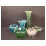 6 pc. Victorian Opalescent Lot including N Leaf