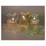 2 Victorian 5 pc. Water Sets and Fenton Pitcher