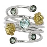 Two Tone - Blue Topaz 925 Sterling Silver Ring