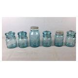 6x The Bid Vintage Blue Mason Jars