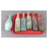 6 Pc Vintage Blue Bottles - Some Round Bottom