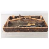 Antique Wooden Tool Caddy With Tools