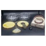 Dresser Lot Antique Hair Receiver & Powder Glass