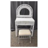 White Wicker Vanity And Metal Bench