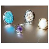 4 X Bid Assorted Rings And Sizes Big Blue Druzy