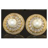 Pearl & White Topaz Baguette Earrings Sterling