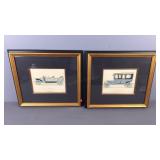 2x The Bid Antique Car Prints - Framed