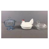 3x The Bid Hen On Nest & Covered Dish