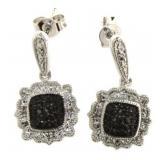 Black Diamond Accent  Dangle Earrings Rhodium