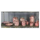 14 Pc. Vintage Red Enamelware + 4 Bonus Spoons