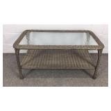 Outdoor Wicker And Glass Top Table