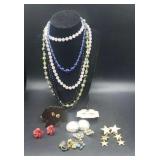 Glass Beaded Necklaces And Pierced Earrings