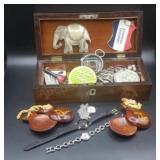 Wooden Box Loaded W/ Ladies Watches Trinkets And